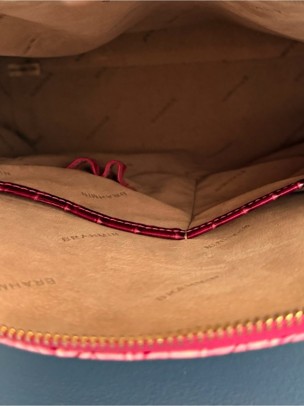 Brahmin Hot Pink Croc-Embossed Satchel with Detachable Strap - Picture 3 of 3
